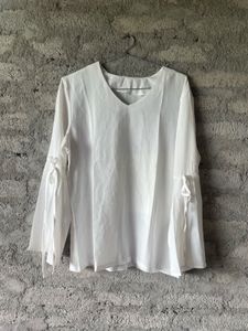 Bow Knot Slit Sleeves V Neck Blouse