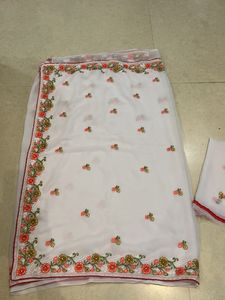 White Embroidered  Saree