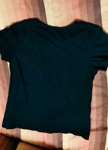 Clizy Women Black Cotton Embellished Casual Tshirt