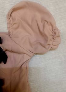 Peach Hoodie Dress with Black Satin Bow Accents
