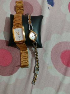 2 Man Women Titan Gold Watch with Box15