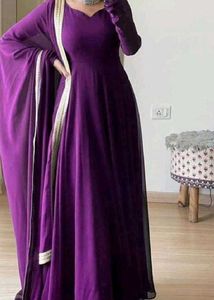 Elegant Purple Ethnic Gown With Dupatta