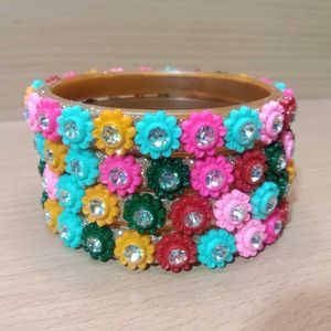 Colorful Flower Bangle Set