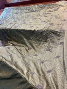 Pista olive green work saree - blouse piece