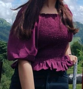 Casual 3/4 Sleeve Wine Colour Top