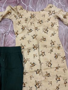 Boat Neck Kurti And Straight Pant Set