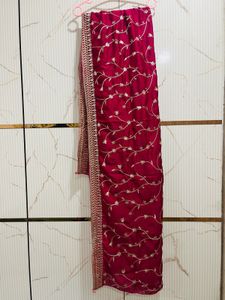 Wine Red Embroidered Kurti with Dupatta