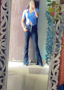 Ribbed Button-Up Crop Top in Sky Blue
