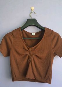 Brown Top With Silver Stitch Button Sss Brand