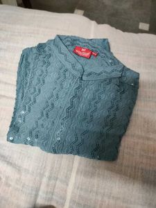 Teal Embellished Kurta With Pant