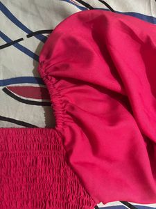 Hot Pink Puff Sleeve Crop Top