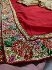 Double Colour Embroidery Work Saree With Blouse