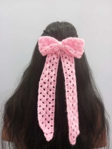 Handmade Crochet Long Tail Hair Bow Clip