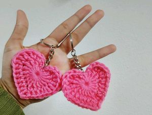 Crochet Heart Keychains - Pink