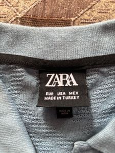 Zara Blue Textured Polo Shirt - Size M