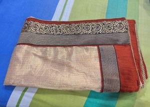 Brown Sari With Border Stone Embroidery