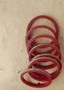 Red &amp; Gold Accent Bangles (Set of Six)