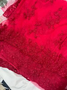 red lace saree with blouse material