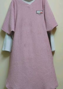 Cute Pink V-Neck Sweater Like T Shirt