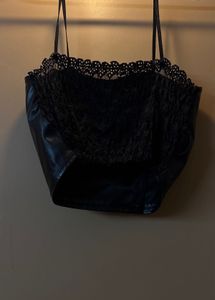 Black Faux Leather Crop Top