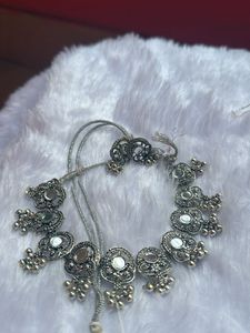 Silver mirror Indian jewelry set
