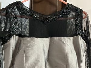 Elegant Gray Gown with Sheer Sleeves