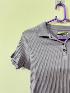 Lilac Ribbed Polo Top size m
