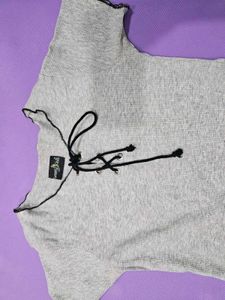 Gray Lace-Up Top