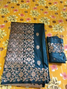 with unstitched blouse pure silk saree