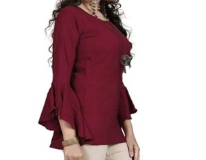 Formal Flared Sleeve Solid Women Maroon Top
