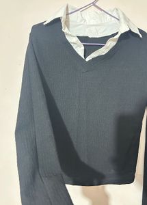 Black T-shirt with White Collar
