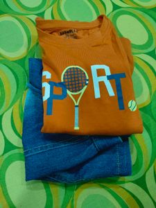 Orange Top With Denim Skirt