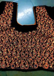 New Orange &amp; Black Embroidered Saree With Blouse