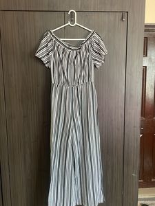 Off Shoulder Black And White Jumpsuit