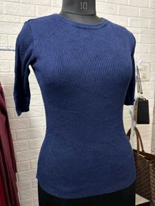 Navy Blue Ribbed Top