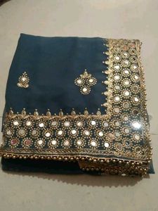 Elegant Grey Mirror Work Saree