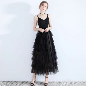 Black Belt Tiered Tulle Dress