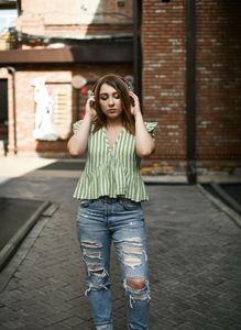 Striped Peplum Top Cotton