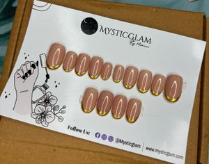 Nude &amp; Gold Tip Press-On Nails – MysticGlam