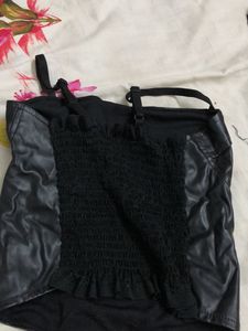 Black Corset Leather Crop Top