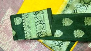 New Yellow Silk Saree With Hand Weaving Work