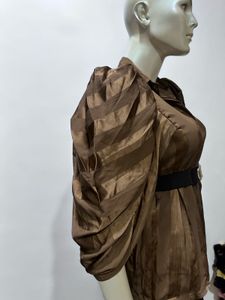 Brown Puff Sleeve Top (without Belt)