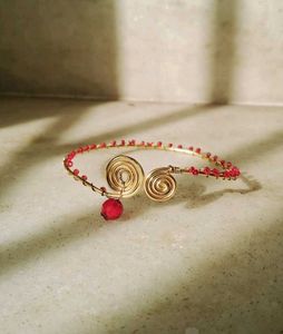 Red Beaded Gold Bracelet