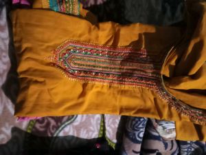 Embroidered Mustard Kurta