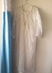 Mirror Work Chikankari White Kurta