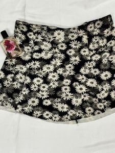 Black Floral Winter Mini Skirt