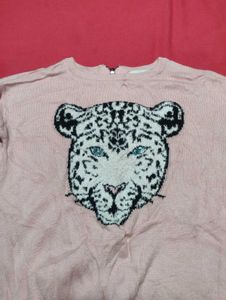 Pink Leopard Knit Sweater – Size 5/6