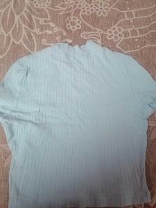 Light Blue Ribbed Mock Neck Top