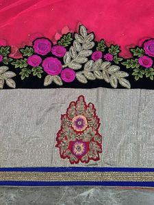 Elegant Pink half /half Embroidered Saree