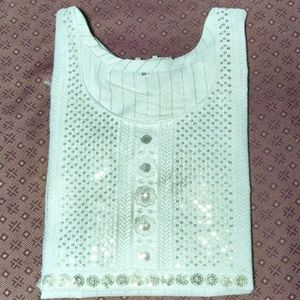 White Embroidered Kurti Top(Size L)
